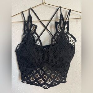 Black Lace Crochet Strappy Top